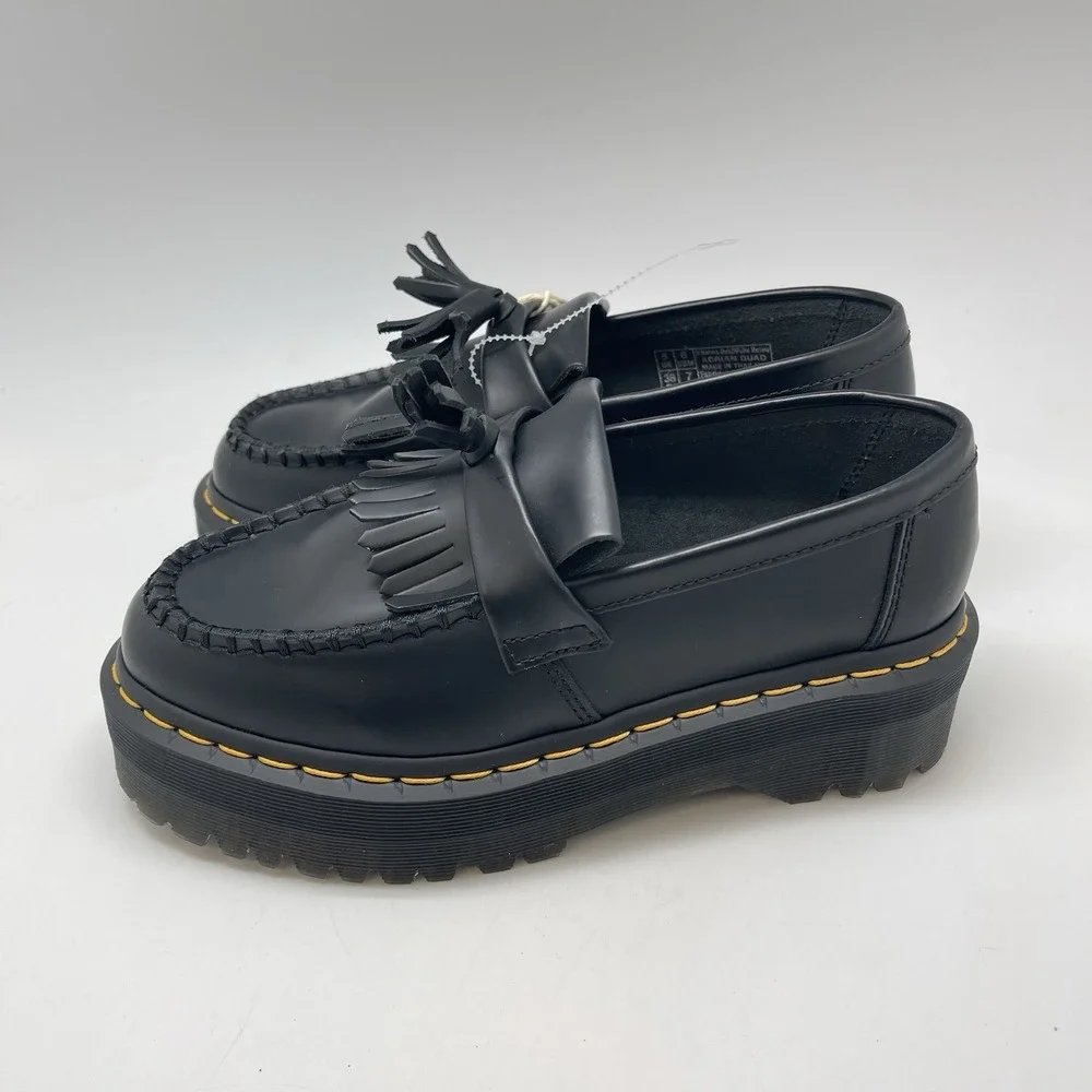 Dr Martens Adrian Quad Shoes‎ Mens 6 Womens 7 Black Leather Platform Tassle New